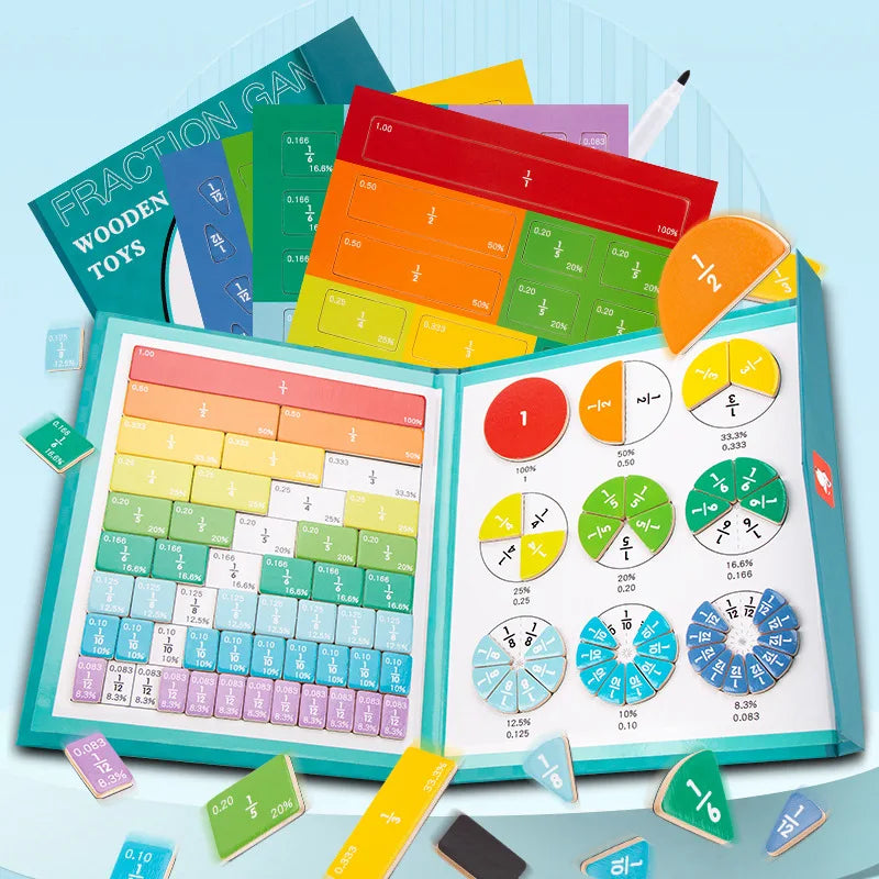 Livro Magnético de Frações Montessori Infantil – Aprendizagem Matemática e Raciocínio Lógico
