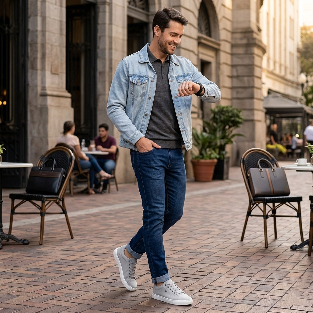 KIT 3 EM 1 - Sapatênis Masculino Em Couro Premium + Relógio + Carteira